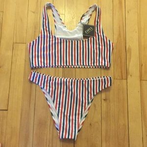 Striped high cut bikini